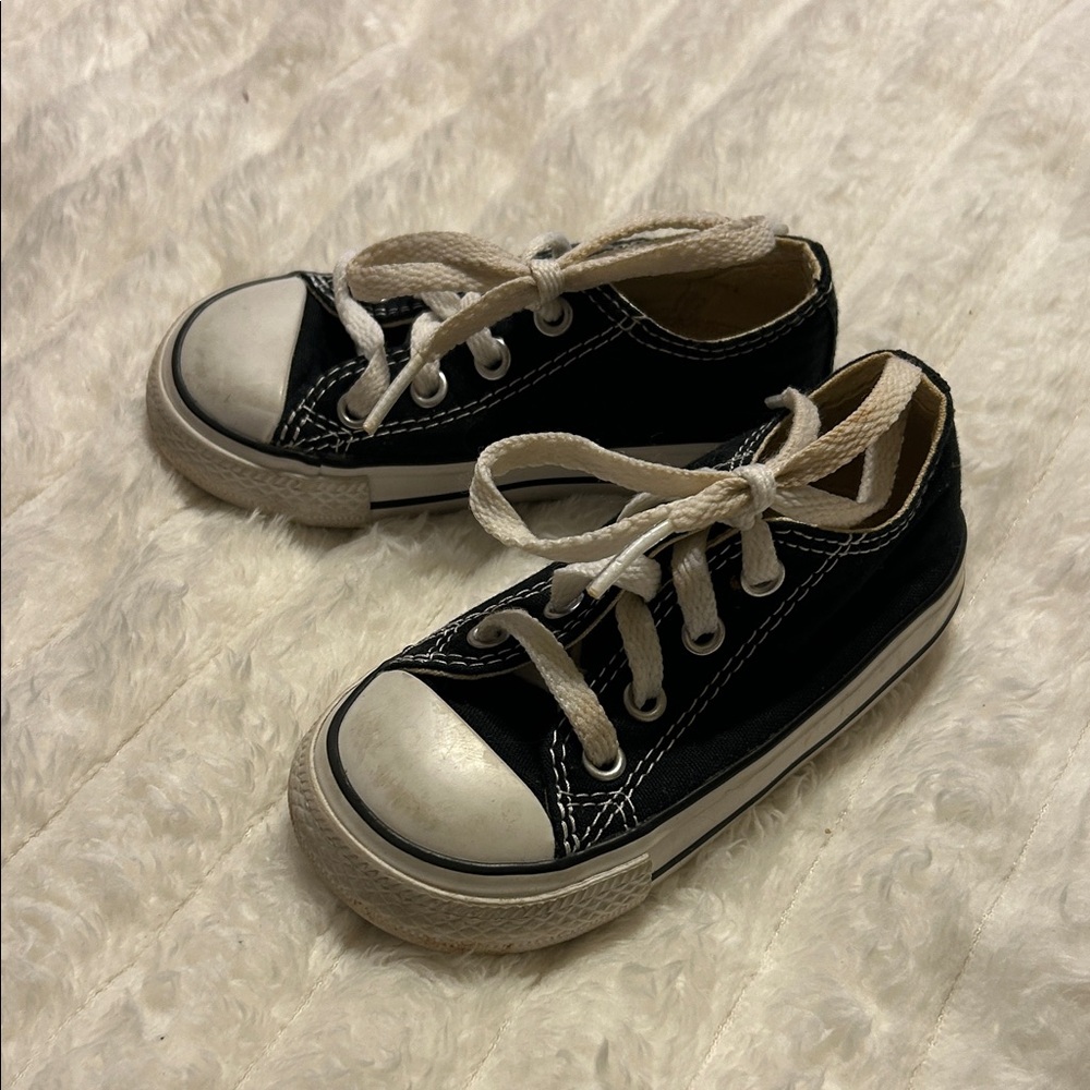 Kids Black Canvas Lace-Up Sneakers